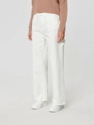 Sinsay - Spodnie wide leg high waist - kremowy