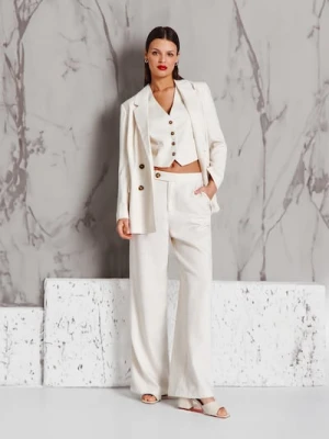 Sinsay - Spodnie wide leg - kremowy