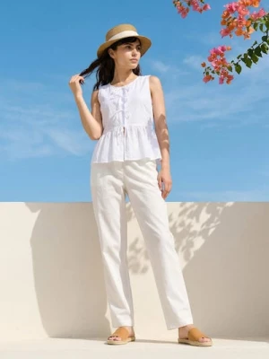 Sinsay - Spodnie wide leg - kremowy