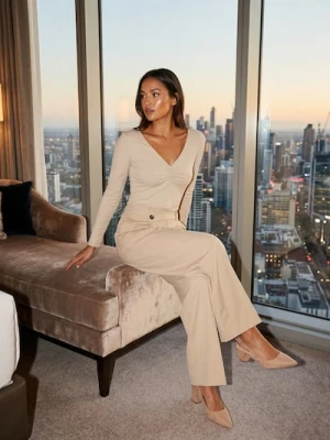 Sinsay - Spodnie wide leg - kremowy