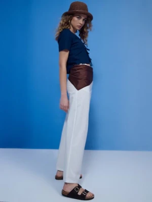 Sinsay - Spodnie wide leg - kremowy