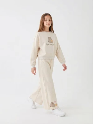 Sinsay - Spodnie wide leg Pusheen the Cat - beżowy