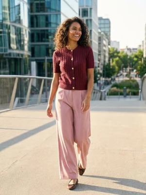 Sinsay - Spodnie wide leg - różowy