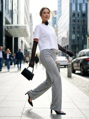 Sinsay - Spodnie wide leg - srebrny