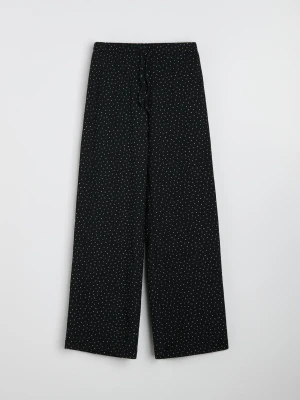 Sinsay - Spodnie wide leg w groszki - czarny