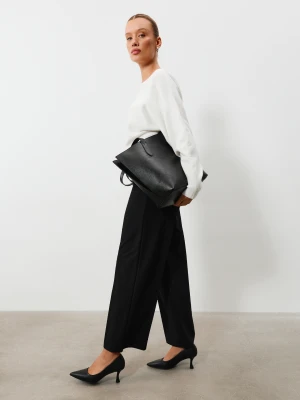 Sinsay - Spodnie wide leg w kant - czarny