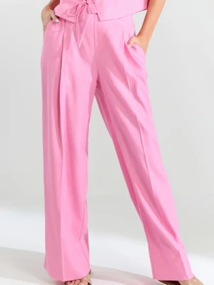 Sinsay - Spodnie wide leg w kant z domieszką lnu - różowy
