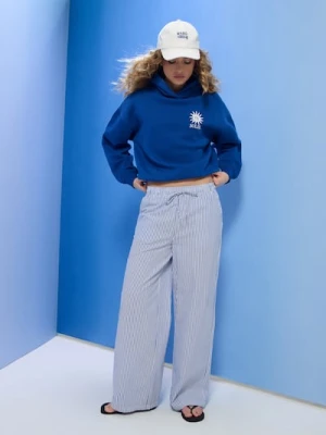 Sinsay - Spodnie wide leg w paski - błękitny