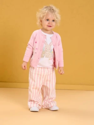 Sinsay - Spodnie wide leg w paski - kremowy