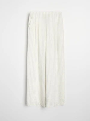 Sinsay - Spodnie wide leg w pionowe paski z wiskozą i domieszką lnu - biały