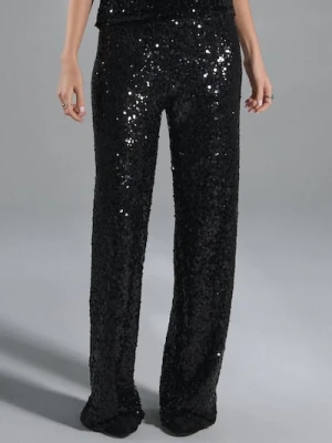 Sinsay - Spodnie wide leg z błyszczącymi cekinami - czarny