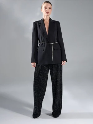 Sinsay - Spodnie wide leg z cyrkoniami - czarny