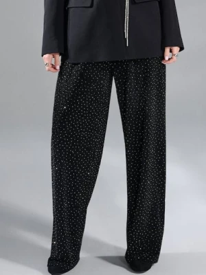 Sinsay - Spodnie wide leg z cyrkoniami - czarny