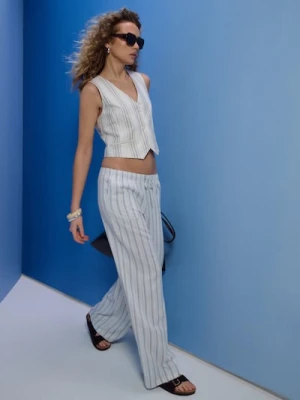 Sinsay - Spodnie wide leg z domieszką lnu - błękitny