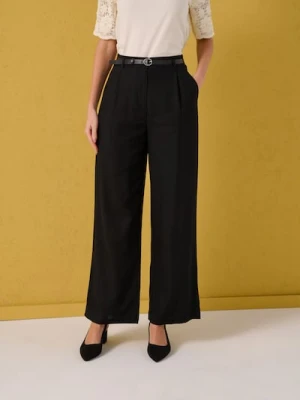 Sinsay - Spodnie wide leg z domieszką lnu - czarny