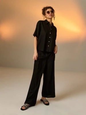 Sinsay - Spodnie wide leg z domieszką lnu - czarny