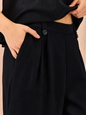 Sinsay - Spodnie wide leg z domieszką lnu - czarny