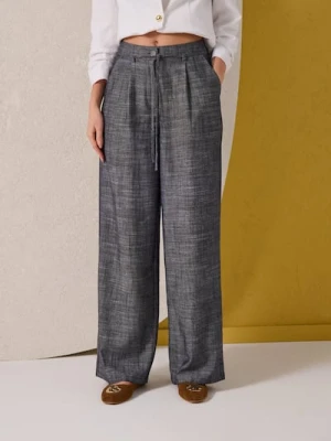 Sinsay - Spodnie wide leg z domieszką lnu - niebieski