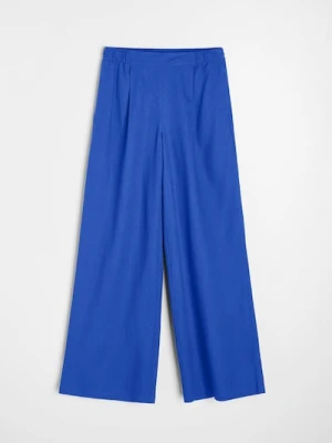 Sinsay - Spodnie wide leg z domieszką lnu - niebieski