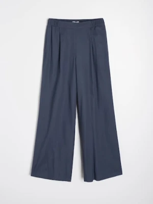 Sinsay - Spodnie wide leg z domieszką lnu - niebieski