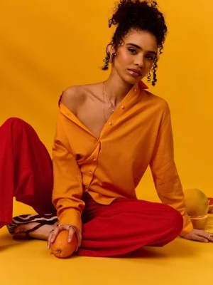 Sinsay - Spodnie wide leg z domieszką lnu - pomarańczowy