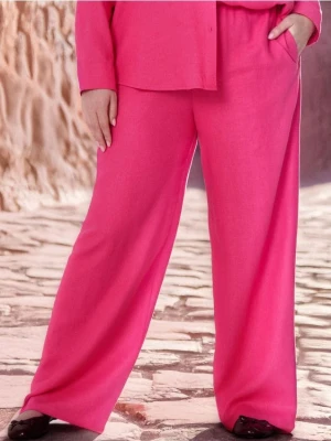 Sinsay - Spodnie wide leg z domieszką lnu - różowy