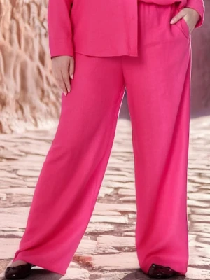 Sinsay - Spodnie wide leg z domieszką lnu - różowy