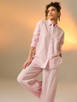 Sinsay - Spodnie wide leg z domieszką lnu - różowy