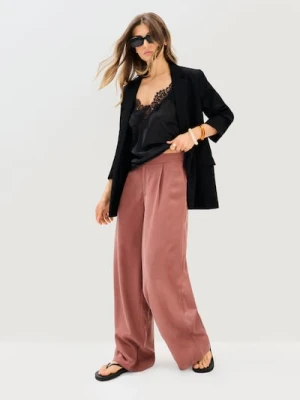 Sinsay - Spodnie wide leg z domieszką lnu - żółty