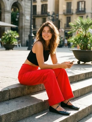 Sinsay - Spodnie wide leg z domieszką wiskozy - czerwony