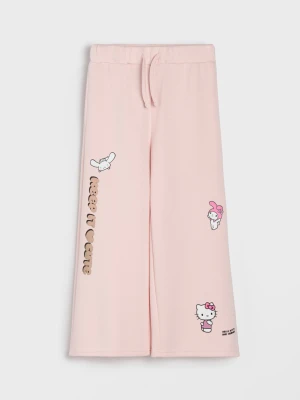 Sinsay - Spodnie wide leg z domieszką wiskozy Hello Kitty and Friends - różowy