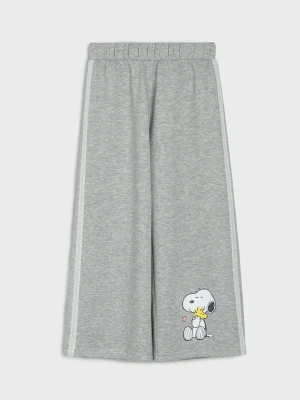 Sinsay - Spodnie wide leg z domieszką wiskozy z koronką po bokach Snoopy - szary
