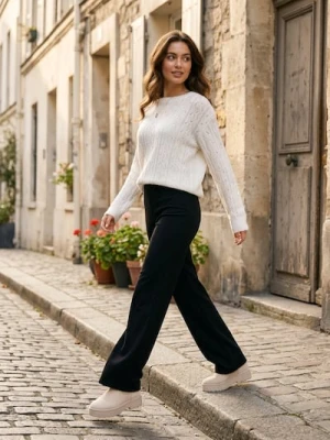 Sinsay - Spodnie wide leg z miękkiej dzianiny z domieszką wiskozy soft touch - czarny