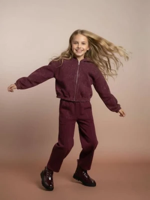 Sinsay - Spodnie wide leg z efektem sprania - bordowy