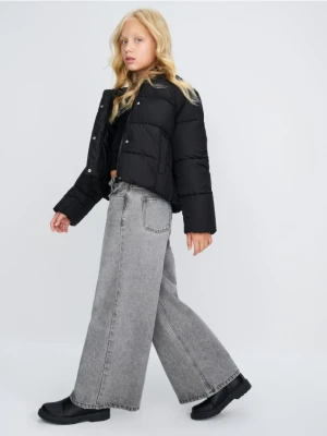 Sinsay - Spodnie wide leg z efektem sprania - szary
