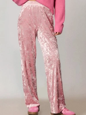 Sinsay - Spodnie wide leg z gniecionego weluru - różowy