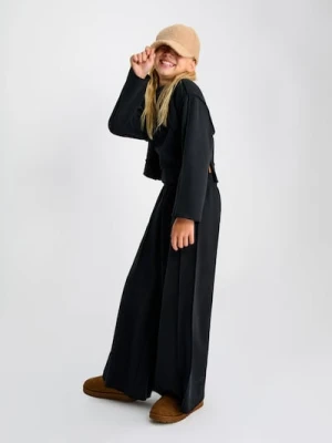 Sinsay - Spodnie wide leg z grubej prążkowanej dzianiny z polarem wewnątrz - czarny