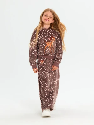 Sinsay - Spodnie wide leg z haftem Bambi - brązowy