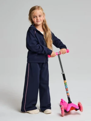 Sinsay - Spodnie wide leg z lampasami - granatowy