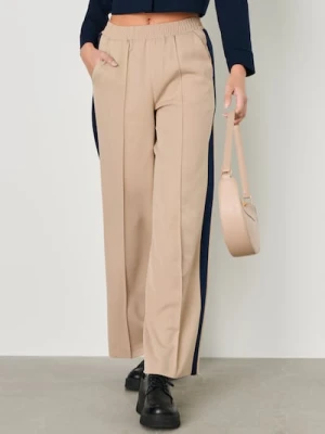 Sinsay - Spodnie wide leg z lampasem - beżowy