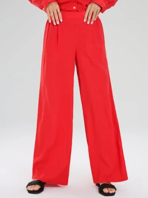 Sinsay - Spodnie wide leg z lnem - czerwony