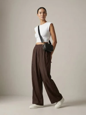 Sinsay - Spodnie wide leg z modalem - brązowy