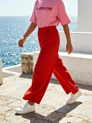Sinsay - Spodnie wide leg z modalem - czerwony