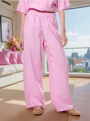 Sinsay - Spodnie wide leg z modalem - różowy