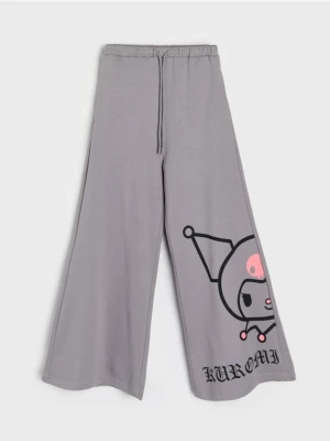 Sinsay - Spodnie wide leg z nadrukiem Hello Kitty - szary