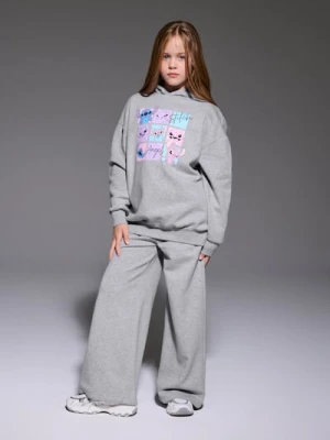 Sinsay - Spodnie wide leg z nadrukiem Stitch - szary