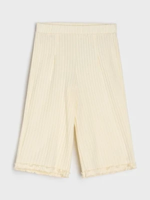 Sinsay - Spodnie wide leg z ozdobną falbanką - beżowy