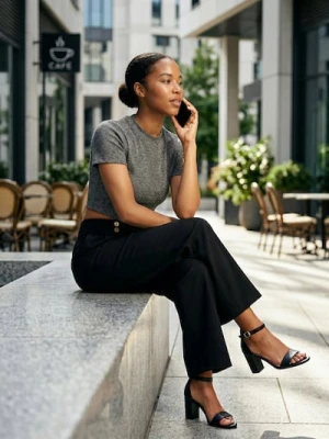 Sinsay - Spodnie wide leg z ozdobnym pasem - czarny