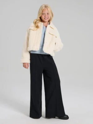 Sinsay - Spodnie wide leg z ozdobnymi przeszyciami - czarny