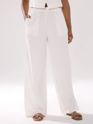 Sinsay - Spodnie wide leg z ozdobnymi przeszyciami - kremowy